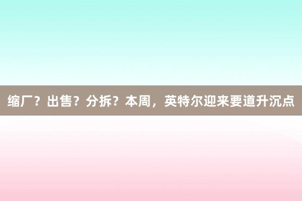 缩厂？出售？分拆？本周，英特尔迎来要道升沉点