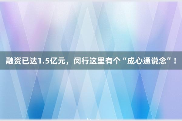 融资已达1.5亿元，闵行这里有个“成心通说念”！